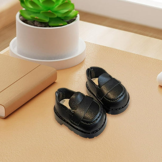 17cm Plush Doll Outfit – Handmade Black Loafer Shoes | Stylish Daily Wear Accessories