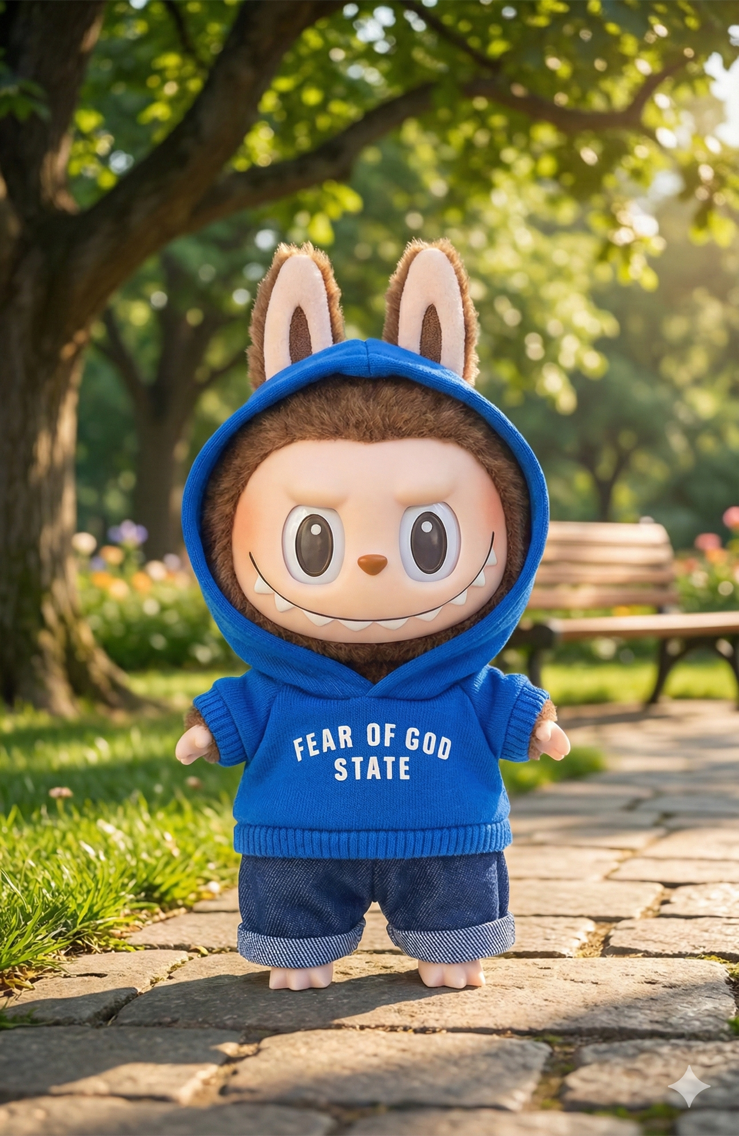 Handmade Labubu 17cm Doll Clothes - Blue Hoodie & Pants Outfit Set (2pcs, No Doll)