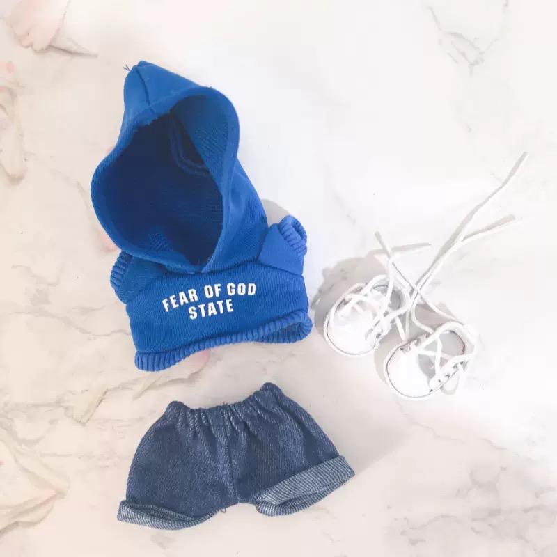 Handmade Labubu 17cm Doll Clothes - Blue Hoodie & Pants Outfit Set (2pcs, No Doll)