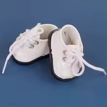 17cm Plush Doll Outfit – Handmade White Laced Dress Shoes | Elegant Doll Accessories