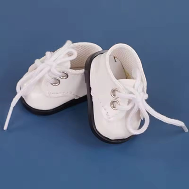 17cm Plush Doll Outfit – Handmade White Laced Dress Shoes | Elegant Doll Accessories
