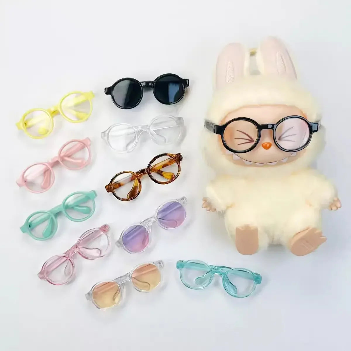 Labubu 6.5cm Transparent Doll Glasses – Clear Plastic Eyewear for 1/8 1/6 1/4 1/3 BJD, MSD, EXO Plush & Labubu Dolls
