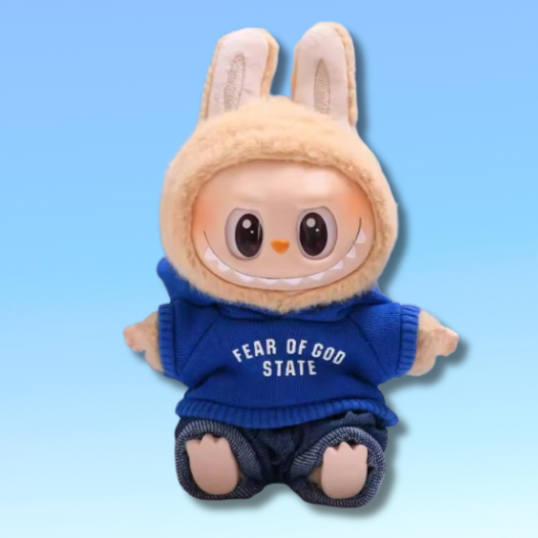 Handmade Labubu 17cm Doll Clothes - Blue Hoodie & Pants Outfit Set (2pcs, No Doll)