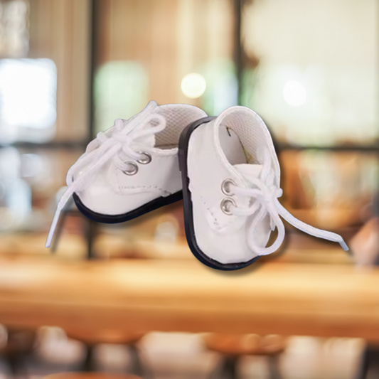 17cm Plush Doll Outfit – Handmade White Laced Dress Shoes | Elegant Doll Accessories