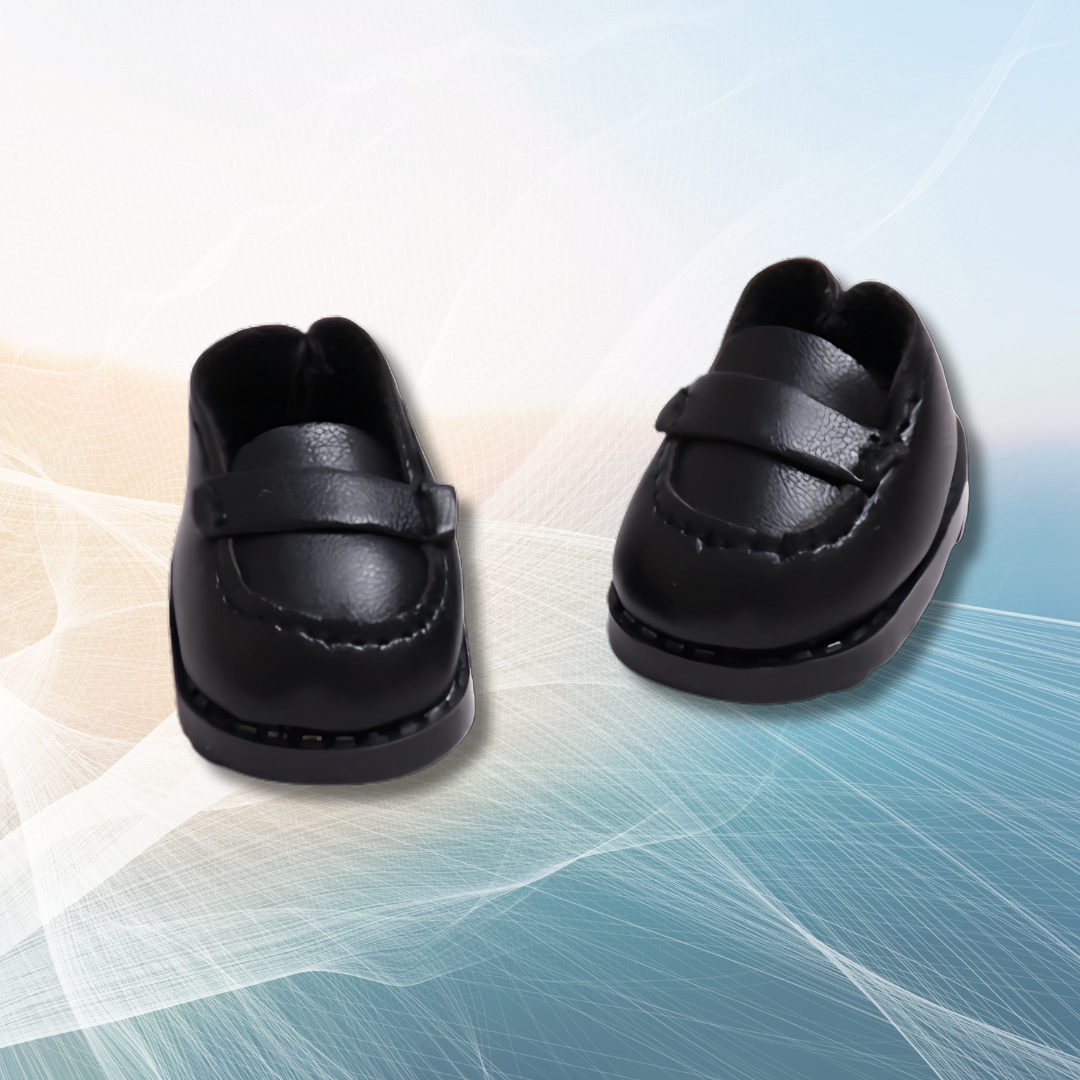17cm Plush Doll Outfit – Handmade Black Loafer Shoes | Stylish Daily Wear Accessories