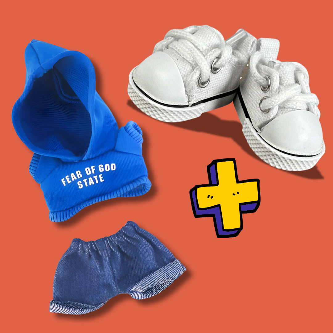 Labubu Outfit Bundle Hoodie Jeans + Mini Canvas Sneakers Doll Clothes