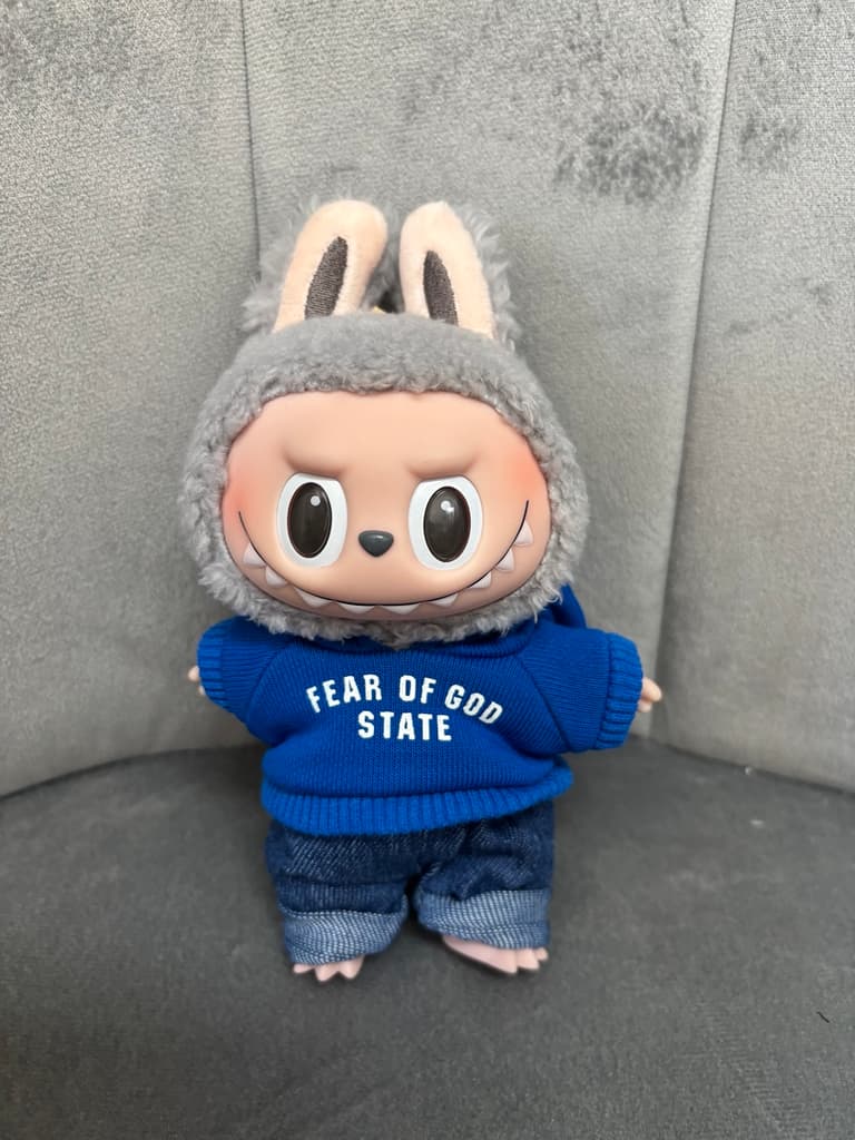 Handmade Labubu 17cm Doll Clothes - Blue Hoodie & Pants Outfit Set (2pcs, No Doll)