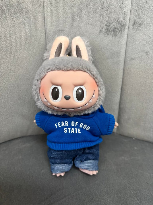 Handmade Labubu 17cm Doll Clothes - Blue Hoodie & Pants Outfit Set (2pcs, No Doll)