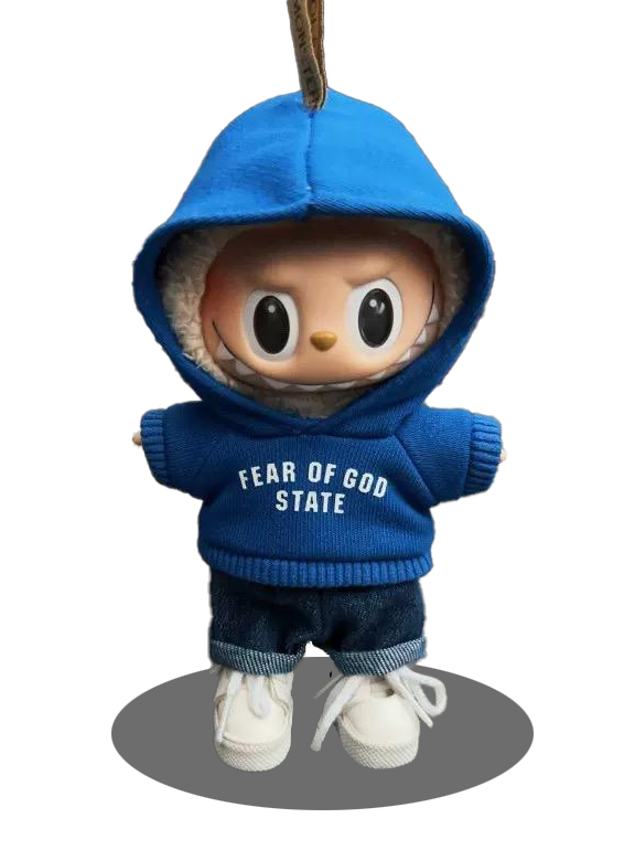 Handmade Labubu 17cm Doll Clothes - Blue Hoodie & Pants Outfit Set (2pcs, No Doll)